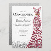 グリッターレッドラブハートドレスキンセアニェラ招待状 招待状 (正面/裏面)