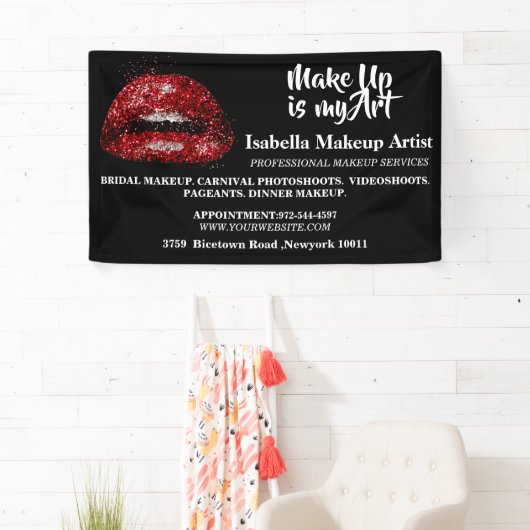 グリッターレッドリップスメイクアーティストビジネス 横断幕 (インサイチュ)