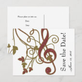 グリッターレッド金ゴールド音楽Save the Date 案内ポストカード (正面/裏面)