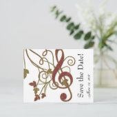 グリッターレッド金ゴールド音楽Save the Date 案内ポストカード (スタンド正面)