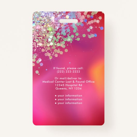 グリッターロゴテンプレート従業員の写真名ナースID バッジ (裏面)