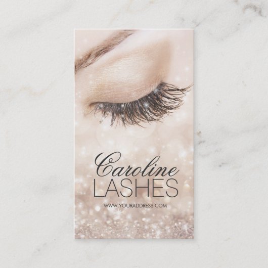 グリッターロングラッシュクローズドアイベージュクリームカード 名刺 (正面)
