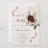 グリッターワインガラスブルガンディフラワーブライダルシャワー 招待状 (正面)