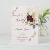 グリッターワインガラスブルガンディフラワーブライダルシャワー 招待状 (スタンド正面)