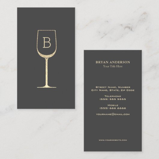 グリッターワインバーテンダーソムリエモノグラム 名刺 (正面/裏面)