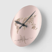 グリッターワールドマップトラベルバラ金ゴールドモノグラム ラウンド壁時計 (傾斜)