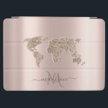グリッターワールドマップトラベルバラ金ゴールドモノグラム iPad AIR カバー<br><div class="desc">グリッターエレガント金ゴールド背景のバラの世界地図あなたの名前。</div>