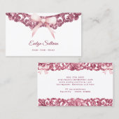 グリッターヴィンテージ枠ピンクボウ名刺 名刺 (正面/裏面)