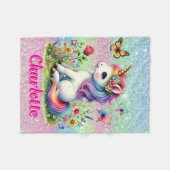 グリッター一角草花 フリースブランケット (正面(横))