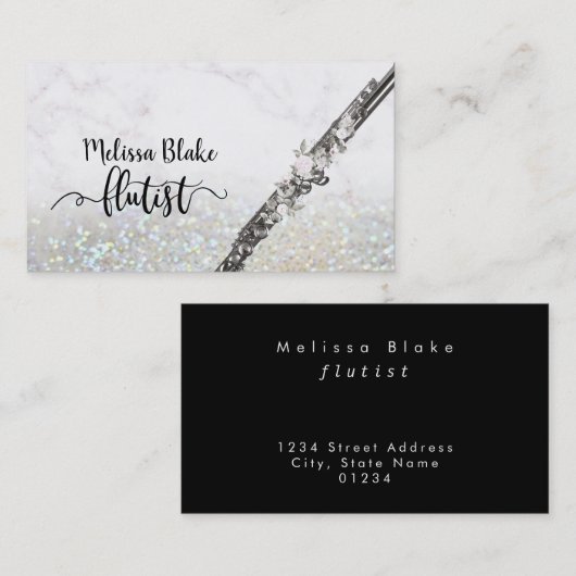 グリッター上のフルートフェイクト文字 名刺 (正面/裏面)