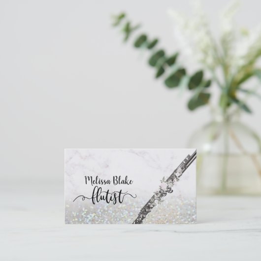 グリッター上のフルートフェイクト文字 名刺 (スタンド正面)