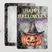 グリッター不気味ハッピーハローウィンウィッチハットパンプキン シーズンカード (正面/裏面)