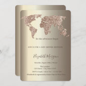 グリッター世界地図のコンフェッティ　ゴールドのベビーシャワー 招待状 (正面/裏面)