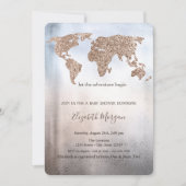グリッター世界地図メタリックベビーシャワー 招待状 (正面)