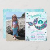 グリッター人魚招待状、海の下パーティー 招待状 (正面/裏面)