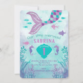 グリッター人魚，紫，尾，海の下 招待状 (正面)