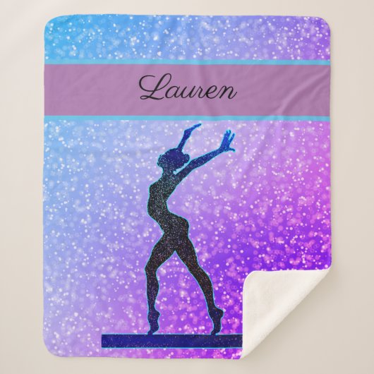 グリッター体操ビームブルーと紫 シェルパブランケット (正面)