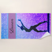 グリッター体操ビームブルーと紫 ビーチタオル (正面)