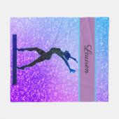 グリッター体操ビームブルーと紫 フリースブランケット (正面(横))