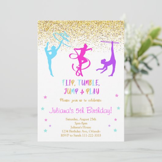 グリッター体操誕生日招待状 招待状 (スタンド正面)