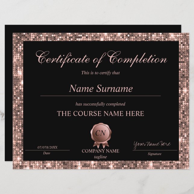 グリッター修了証書卒業証書 (正面/裏面)