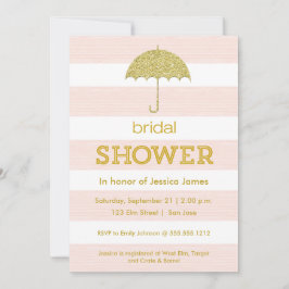 グリッター傘のブライダルシャワー招待 – ピンク 招待状