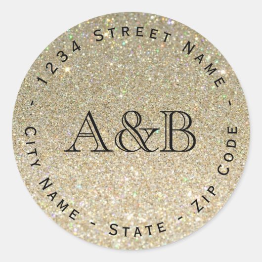 グリッター円結婚差出人住所ラベル ラウンドシール (正面)