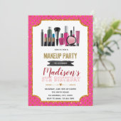 グリッター化粧誕生日テーマの招待 招待状 (スタンド正面)