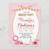 グリッター化粧誕生日パーティーの招待 招待状 (正面/裏面)