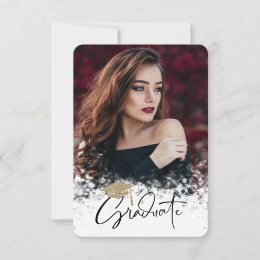 グリッター卒業キャップ写真卒業パーティー 招待状 (正面)