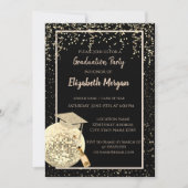 グリッター卒業キャップ、ディスコボール紙吹雪、ワイン 招待状 (正面)