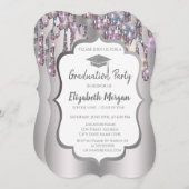 グリッター卒業キャップ、ドリップス卒業 招待状 (正面/裏面)