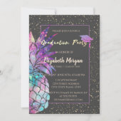 グリッター卒業キャップ、パイナップル、紙吹雪 招待状 (正面)