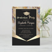 グリッター卒業キャップ、紙吹雪パールマーブル 招待状 (スタンド正面)