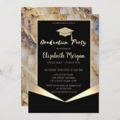 グリッター卒業キャップ、紙吹雪パールマーブル 招待状 (正面/裏面)