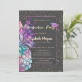 グリッター卒業帽、ピーチ、コンフェッティ 招待状 (スタンド正面)