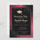 グリッター卒業帽、黒い滴りが赤 招待状 (正面)