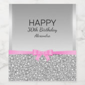 グリッター及びリボン誕生日 ワインラベル (シングルラベル)