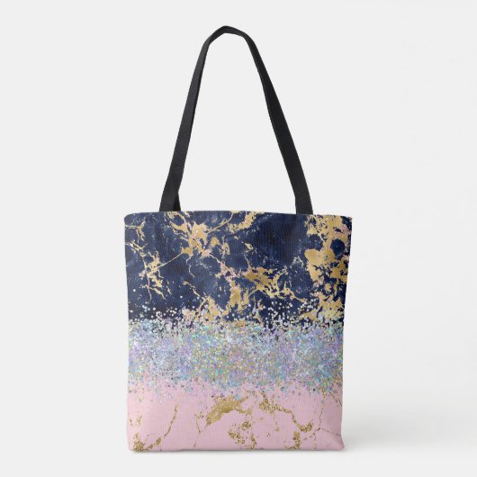 グリッター及び大理石パーソナライズされたビーチ物 トートバッグ (裏面)