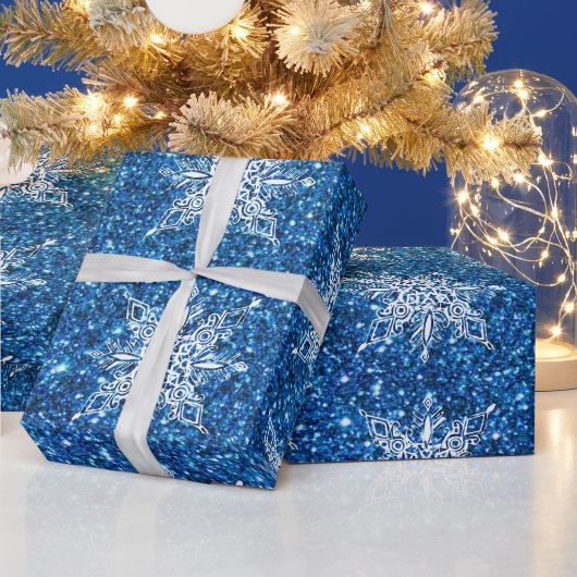 グリッター及び雪片ラッピング紙 ラッピングペーパー (クリスマス)