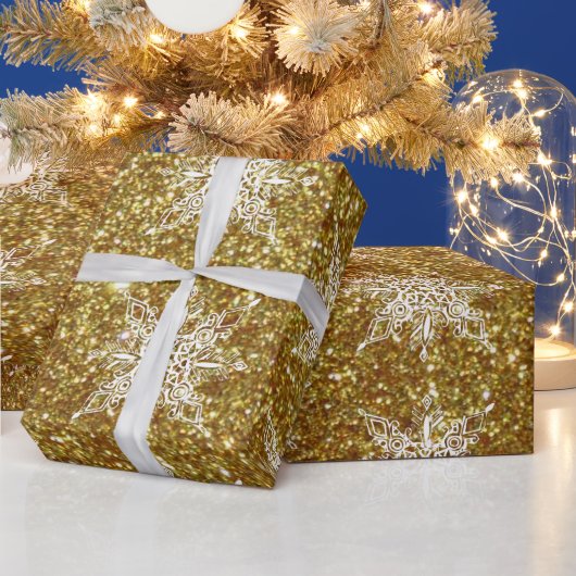 グリッター及び雪片ラッピング紙 ラッピングペーパー (クリスマス)