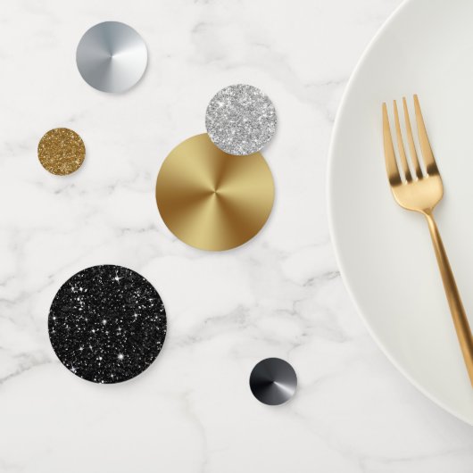 グリッター及び/又は金属ミックス金ゴールド銀ブラック コンフェッティ (グループ)