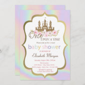 グリッター城の花模様,ホログラフィックベビーシャワー 招待状 (正面/裏面)