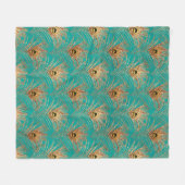 グリッター孔雀の羽のパターン フリースブランケット (正面(横))