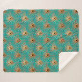 グリッター孔雀の羽パターンフリースブランケット シェルパブランケット (正面(横))