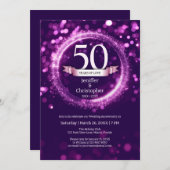 グリッター年名結婚の編集紫 招待状 (正面/裏面)