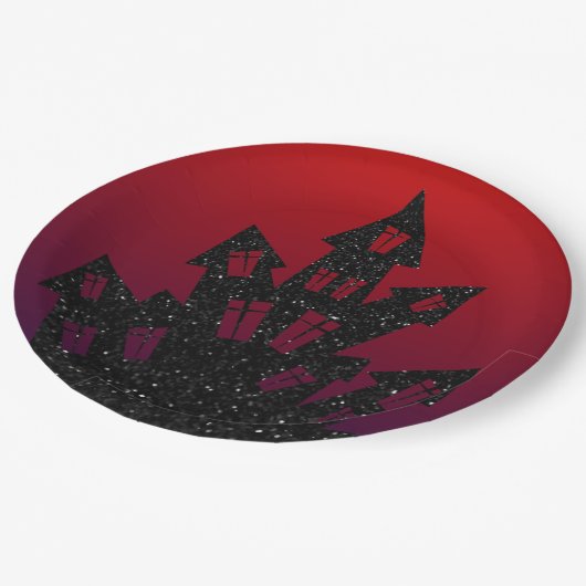 グリッター幽霊のよく出るマンションハロウィーン ペーパープレート (アングル)