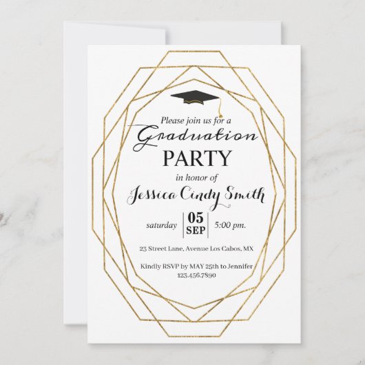 グリッター幾何額写真卒業パーティー 招待状 (正面)