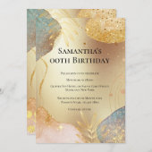 グリッター形状金ゴールド葉銅青色抽象芸術 招待状 (正面/裏面)