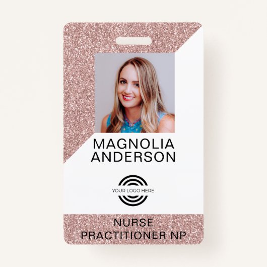 グリッター従業員フォトロゴバーコード名 バッジ (正面)